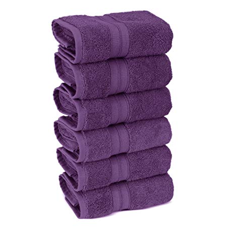 TURKUOISE TURKISH TOWEL 6-Piece Turkish Cotton Double Border Hand Towel Set - Eco Friendly, 6 Hand Towels (Plum, Set of 6)