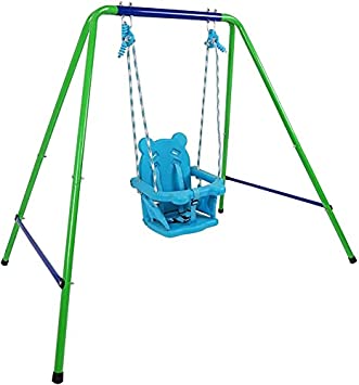 Toddler Swing Set Folding, Heavy Duty Outdoor Indoor Swing with Safety Baby Seat for Kids, Sturdy Metal Frame Swing Set for Playground Backyard