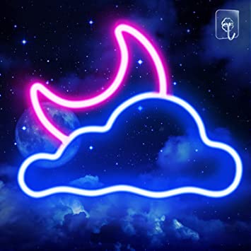 Neon Sign, HOBEST Cloud and Moon Neon Sign, Neon Signs for Wall Decor, Battery or USB Powered Neon Sign for Bedroom Kids Game Room Bar Home Decoration Christmas Party Wedding