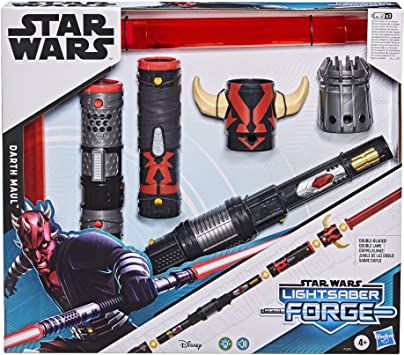 Star Wars Lightsaber Forge Darth Maul Double-Bladed Electronic Red Lightsaber Toy, Customizable Roleplay Toy for Kids Ages 4 and Up,F1141