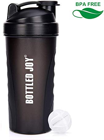 BOTTLED JOY Protein Shaker Bottle 800ml Shaker Cup with Mixer Ball BPA Free Plastic Leakproof Sports Water Bottle for Fitness Sports and Travel Non-Slip Mix Drinking Bottle 34oz / 800ml