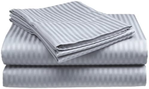 Crystal Trading 4-Piece Bed Sheet Set - Dobby Stripe - 100% Cotton Sateen - 300 Thread Count (Twin, Silver)