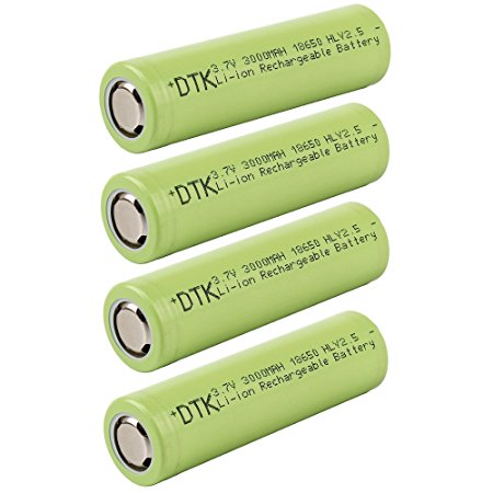 DTK 4 Packs Flat Top 18650 3.7V 3000mAh Li-ion Rechargeable Battery with Storage Case