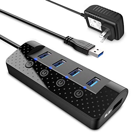 USB 3.0 Hub, atolla USB Splitter with 4 USB 3.0 Data Ports and 1 USB Smart Charging Port, Individual Power Switches and 5V/3A Power Adapter
