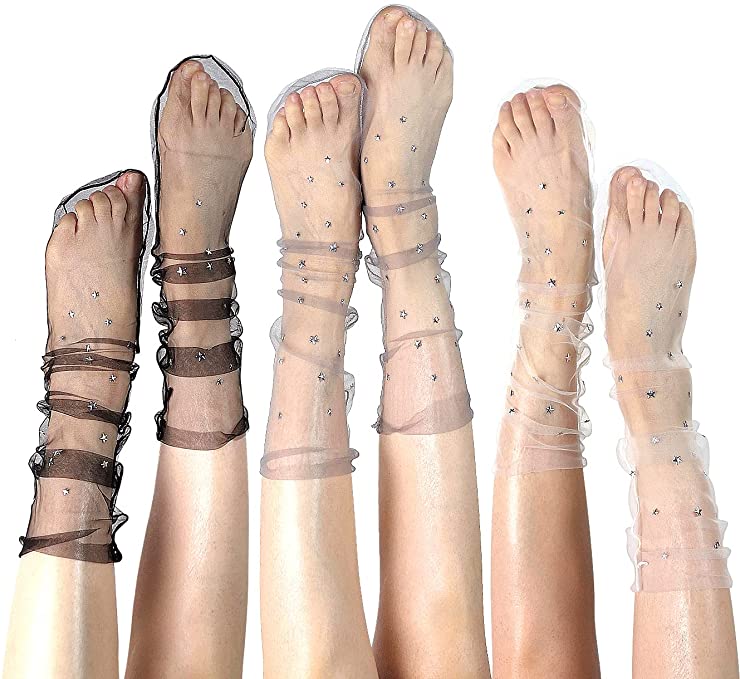 DIDK Women's Decorated Mesh Lace Sheer Loose Socks