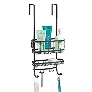 mDesign Over the Door Shower Caddy for Shampoo, Conditioner, Soap - Matte Black