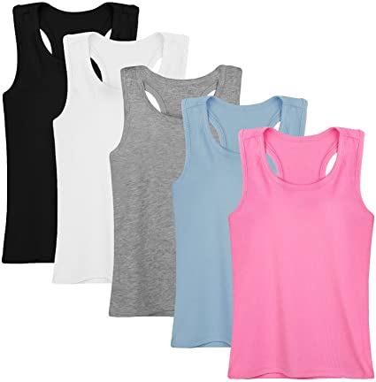 Cooraby 5 Pieces Girls Dance Tank Tops Racerback Sleeveless Tops for Ballet Gymnastics Dancewear