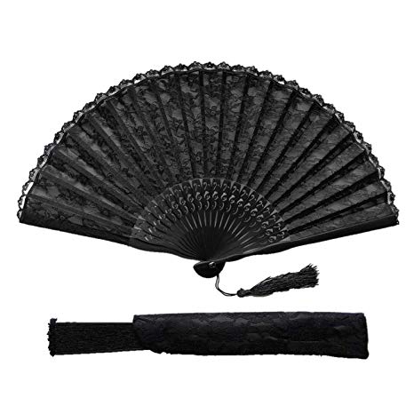 Eastern Wind 8.3" Japanese Chinese Fan Black lace Fan Hand Fans for Women,Folding Fan Handheld for Wedding