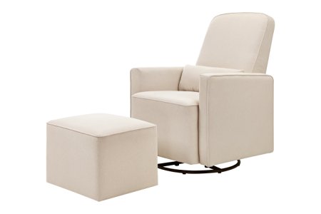 DaVinci Olive Upholstered Swivel Glider with Bonus Ottoman, Cream