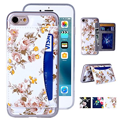 iPhone 6/6s Plus Case, iPhone 6/6s Plus Wallet Case, Tripky Premium PU Leather Flower Floral Back Folio Flip Wallet Cases Magnetic Holster Case for iPhone 6/6s Plus with stand, 3 Card Slots-White
