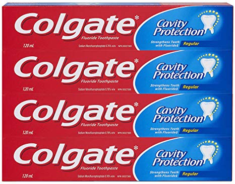 Colgate Cavity Protection Fluoride Toothpaste, Regular, 4 X 120 mL