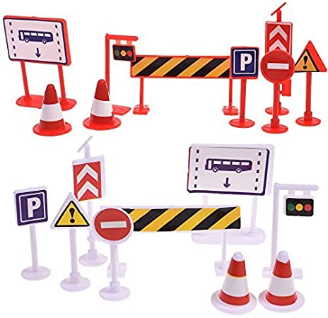 BCP 18 Pieces Street Signs Playset Traffic Signs Playset for Children Play