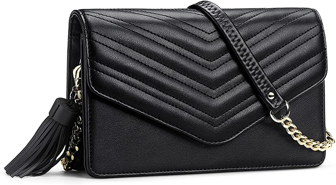 RONSIN Small Quilted Crossbody Purse for Women, Shouler Bags RFID Cell Phone Wallet Purse Clutch with Tassel