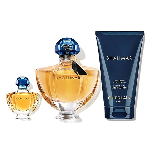 Guerlain Shalimar 3 Piece Gift Set For Women 1.6 Oz Eau De Parfum Spray   0.16 Oz EDP   2.5 Oz Sensational Body Lotion