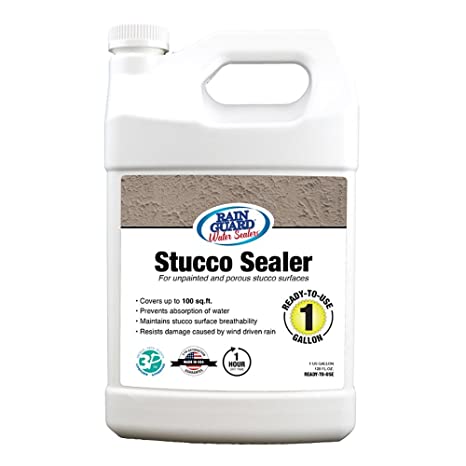 Rain Guard Water Sealers SP-7004 Stucco Sealer Ready to Use - Water Repellent for Color Integrated or Unpainted Stucco - Covers up to 100 Sq. Ft, 1 Gallon, Invisible Clear