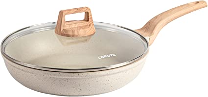 CAROTE Nonstick Frying Pan Skillet,Non Stick Granite Fry Pan with Glass Lid, Egg Pan Omelet Pans, Stone Cookware Chef's Pan, PFOA Free (White Granite, 11-Inch)