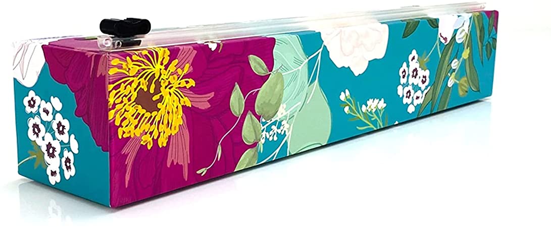 ChicWrap Spring Flowers Plastic Wrap Dispenser with 12" x 250' Roll of Professional Plastic Wrap - Reusable Dispenser with Slide Cutter