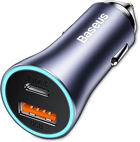 Baseus Car Charger, 40W USB C Car Charger Adaptor, PD 3.0 QC 4.0 Car Phone Fast Charging Compatible with iPhone 13 12 11 Pro iPad Pro Air Mini Galaxy S21 Note10 Huawei P40 Switch Mi 11 etc