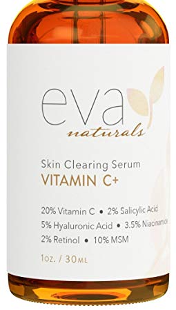 Vitamin C Serum Plus 2% Retinol, 3.5% Niacinamide, 5% Hyaluronic Acid, 2% Salicylic Acid, 10% MSM, 20% Vitamin C - Skin Clearing Serum - Anti-Aging Skin Repair, Supercharged Face Serum (1 oz)