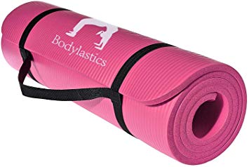 Bodylastics 1/2 Inch Extra Thick NBR Yoga Mat All Purpose Anti-Slip Workout Mat with Carrying Strap – 6 x 2 Feet