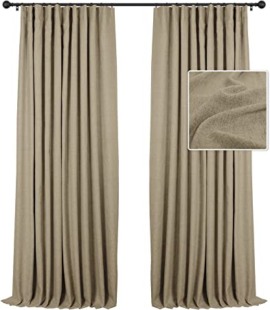 INOVADAY 100% Blackout Curtains 63 Inch Length 2 Panels Set Linen Blackout Curtains Textured Thermal Insulated Black Out Curtain Drapes for Bedroom Living Room - Natural, W50 x L63