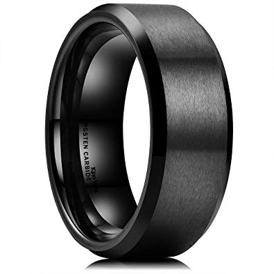 King Will Basic 6mm 7mm 8mm 9mm 10mm Men Wedding Black Tungsten Ring Matte Finish Beveled Polished Edge Comfort Fit