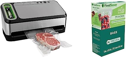 FoodSaver Vacuum Sealer Machine, Silver & 1-Pint Precut Vacuum Seal Bags with BPA-Free Multilayer Construction for Food Preservation, 28 Count, Clear