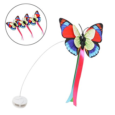 Bascolor Electric Rotating Butterfly Cat Toys with Two Replacement Flashing Butterflies Interactive Cat Toy Spinning Teaser Toy