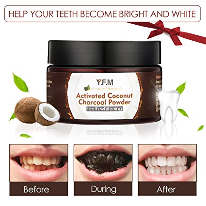 Teeth Whitening Activated Charcoal Powder - Y.F.M All Natural Tooth Whitener Powder Made from Coconut Shell, Charcoal - Eliminates Bad Breath, Coffee & Tea Stains, Oral Care | 50g (1.7 Oz)