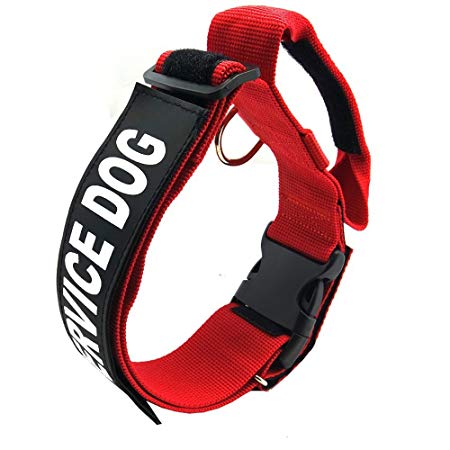 Dog Collar with Control Handle Pet Jump Resistant Adjustable Necklet Service Dog Velcro Patch Explosion-Proof Reflective Removable Nylon Chaplet Training Supplies(Red)