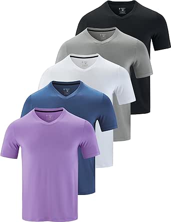 5 Pack Mens V-Neck Dry Fit T-Shirts, Active Athletic Short Sleeve Workout Tops, Performance Gym Tees (Available in Plus Size)