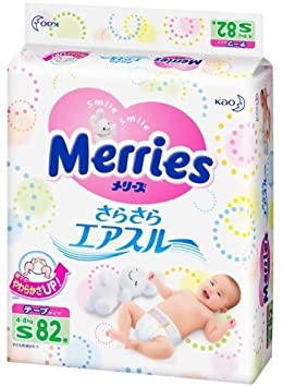 Diapers - Japanese Tapes - Import Diapers Merries Smooth Air-Through - 82 Pieces - S 8-17 lbs - Comfortable Fit - Prevents Leakage from The Sides - Less Pressure On Your Baby's Tummy