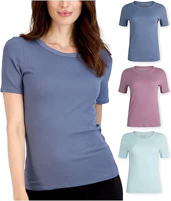 Lucky Brand Women's T-Shirt - 3 Pack Stretch Cotton Crewneck Ribbed Short Sleeve Shirt - Basic Solid T-Shirts for Women, S-XL