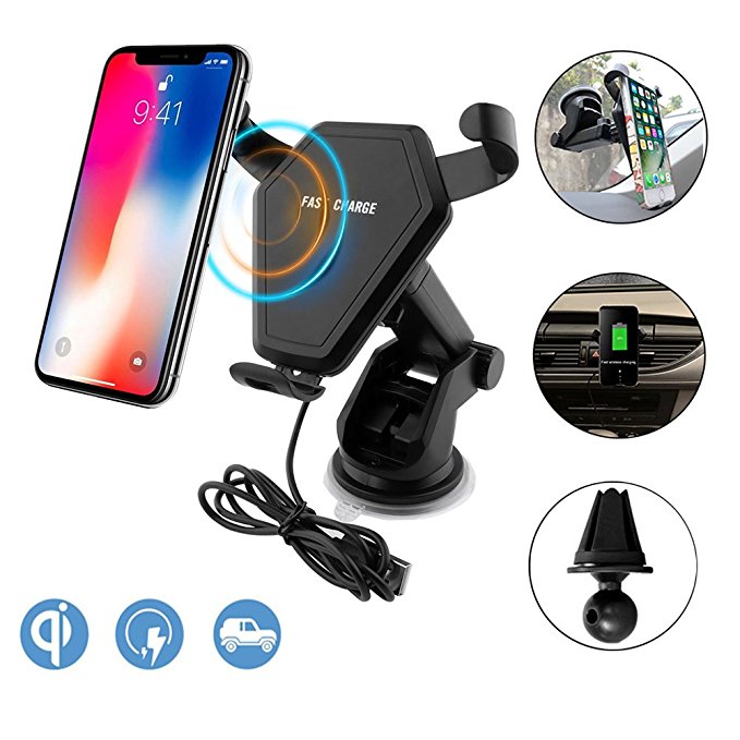 Wireless Car Charger, Anderw Qi Fast Wireless Charging Car Mount Gravity Linkage Air Vent Phone Holder for iPhone X/ 8/ 8 Plus, Samsung Galaxy Note 8/ 5,S8 ,S7,S6 Edge ,Compatible with All Qi-Enabled