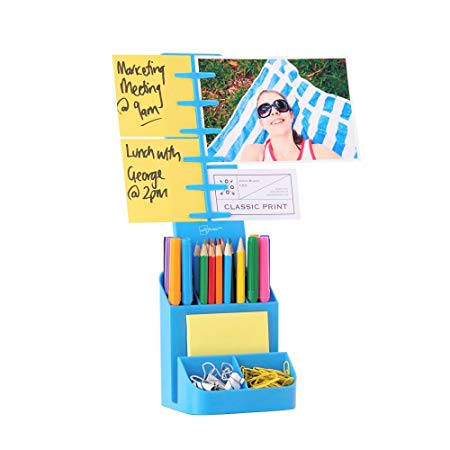 NoteTower Desk Supplies Organizer Caddy, Blue – Displays Photos & Organizes Sticky Notes – Sticky Notes Included