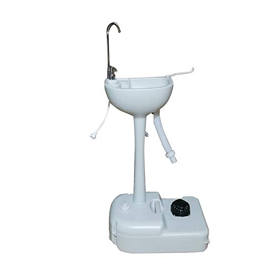 Z ZTDM Outdoor Garden Sink/Bathroom, 5 Gallon Portable Washing Station with Wheels, Towel Holder, Soap Dispenser, Hand Wash Basin Sanitary Ware for Camping/RV/Kitchen/Indoor, HDPE, White