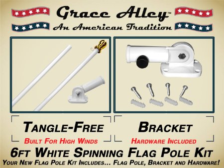 Flag Pole Kit: Outdoor Flag Pole Kit includes Tangle Free Spinning Flagpole and Flagpole bracket White