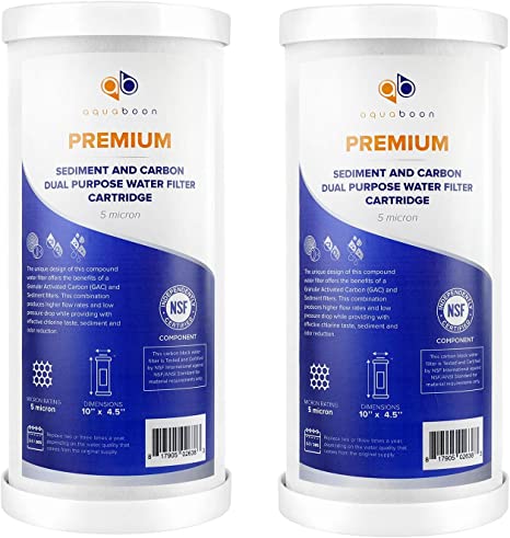 Aquaboon Premium 5 Micron 10" x 4.5" Big Blue Sediment and Carbon Dual Purpose Water Filter Cartridge | Universal 10 inch Replacement | GXWH35F, GXWH30C, GXWH40L, WHKF-GD25BB, WFHDC3001, 2 Pack