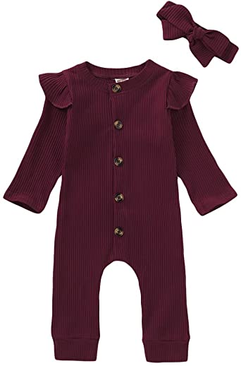 Newborn Baby Girl Clothes Jumpsuit Cotton Linen Solid Romper Ruffle Sleeve One-Piece Bodysuit Infant Clothes Outfits