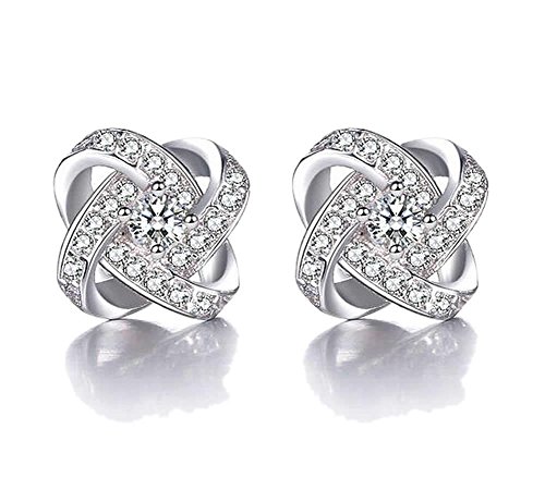 Colorstation Women 925 Silver Plated Stud Earrings Cubic Zirconia Eternal Love Earrings