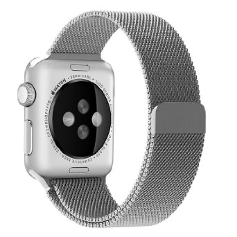 Apple Watch Band with Magnetic Lock, Lumina 42mm Milanese Style Watch Loop Stainless Steel Bracelet Strap Band for All Apple Watch Models No Buckle Required (Silver)