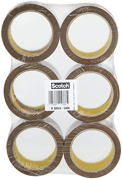 Scotch Storage Tape, Low noise brown packaging tape refills, 1 x flat pack of 6 rolls, 50 x 66 mm