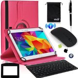 EEEKit 6in1 Office Kit for 10 Inch Tablet Lenovo Tab 2 A10-70 IdeaTab A10-70Samsung Galaxy Tab A 97 T550Dragon Touch A1X Plus 101etcRotaty Case CoverWireless Bluetooth KeyboardMouseHot Pink