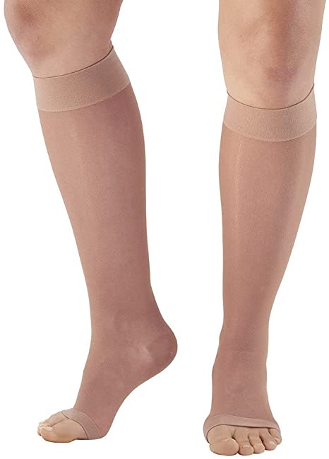 Ames Walker AW Style 41 Sheer Support 15 20mmHg Open Toe Knee Highs Lt Nude