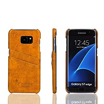 Samsung Galaxy S7 Edge Card Case ,Premium PU Leather Wallet Case with 2 Card Holder Slots for Galaxy S7 Edge(2016)--Yellow