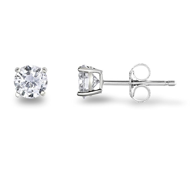 Spoil Cupid Rhodium-Plated Sterling Silver Cubic Zirconia Classic Basket Prong Set Stud Earrings