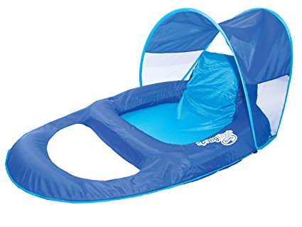 SwimWays Spring Float Recliner Pool Lounge Chair w/Sun Canopy