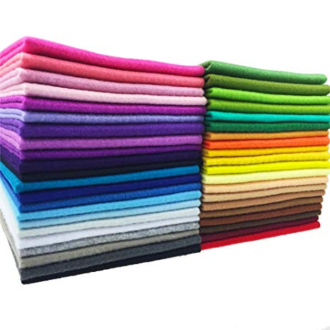 flic-flac 42pcs1.4mm Thick Soft Felt Fabric Sheet Assorted Color Felt Pack DIY Craft Sewing Squares Nonwoven Patchwork (30cm 30cm)