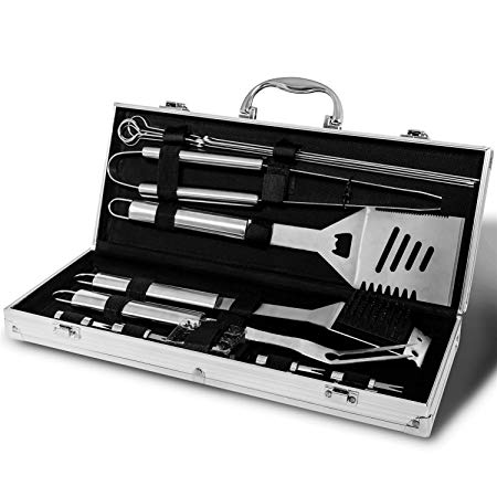Monbix Professional BBQ Accessories Tool Set,Stainless Steel Grill Accessories Set,BBQ Accessories Barbecue Grill Set - 18 Pcs with Case