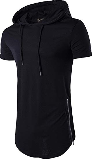Sportides Mens Casual Longline T-Shirt Short Sleeve Hoodies Zipper Hip Hop Tee Tops JZA028